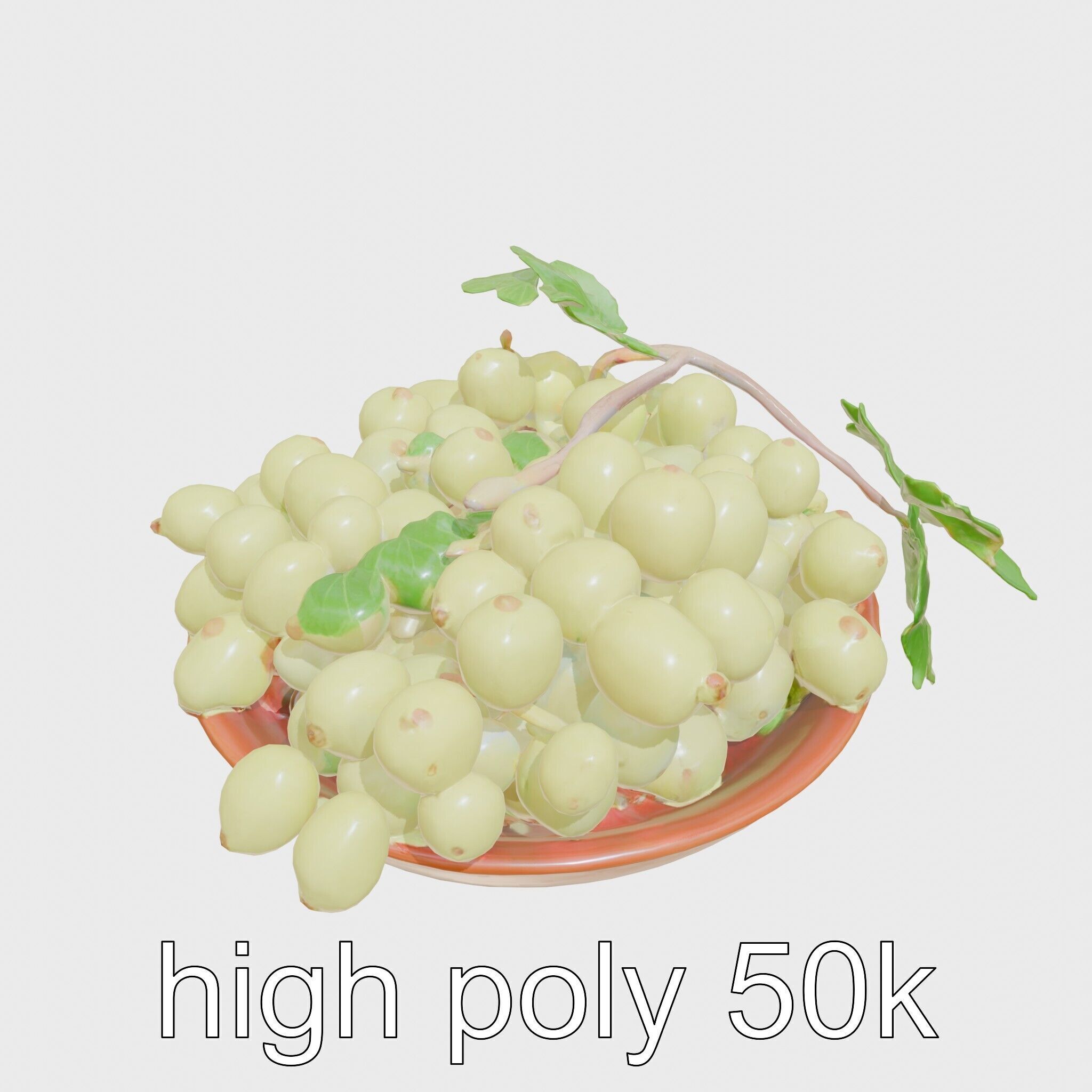 Green Sultana Grapes in Terracotta Bowl 3D Model Low-poly 3D model_11