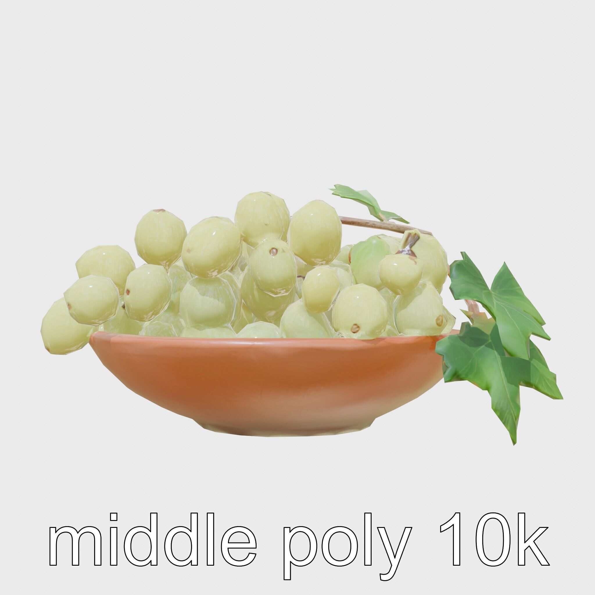 Green Sultana Grapes in Terracotta Bowl 3D Model Low-poly 3D model_17