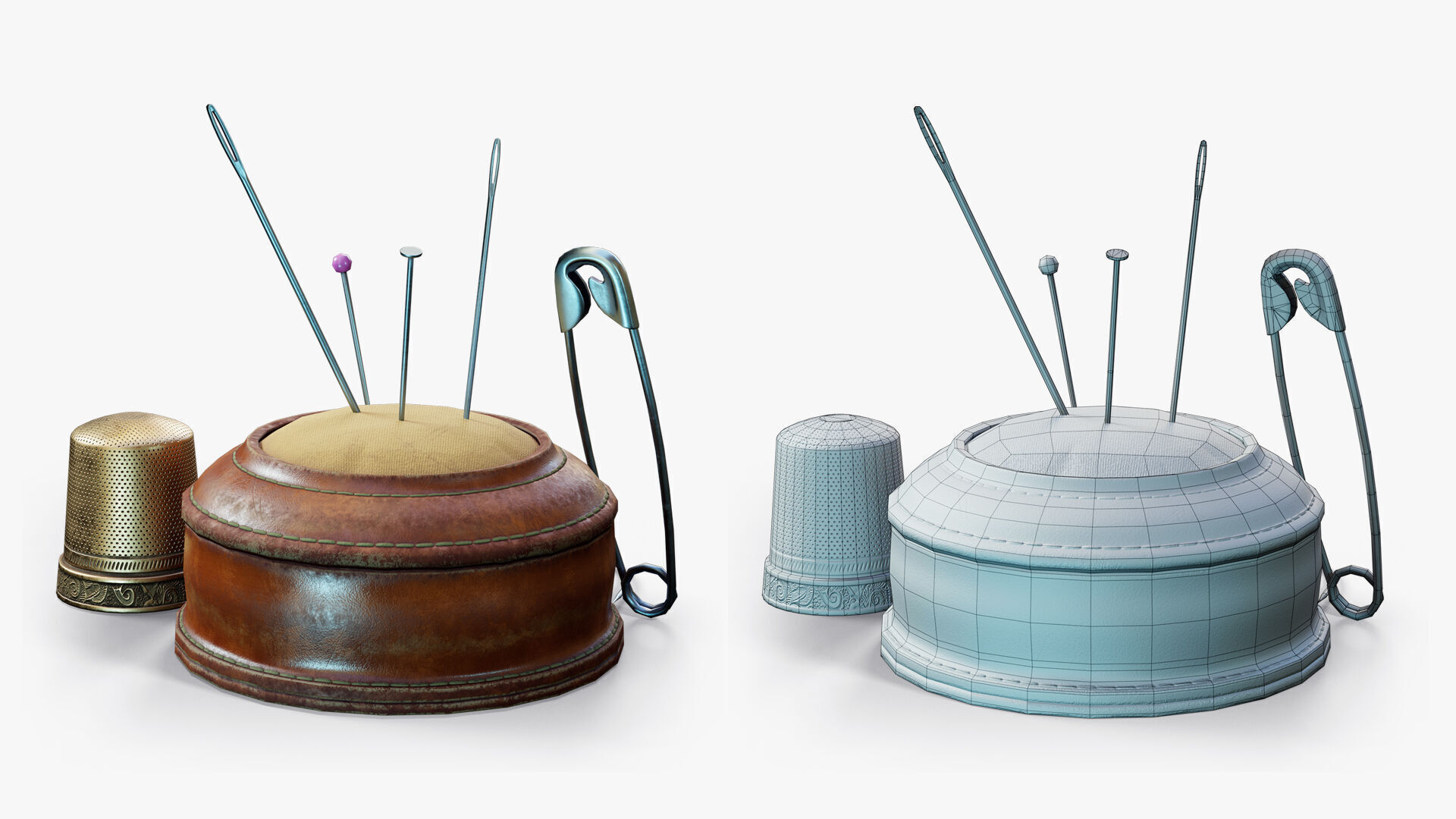 Needle Cushion Thimble Pins Low-poly 3D model_3