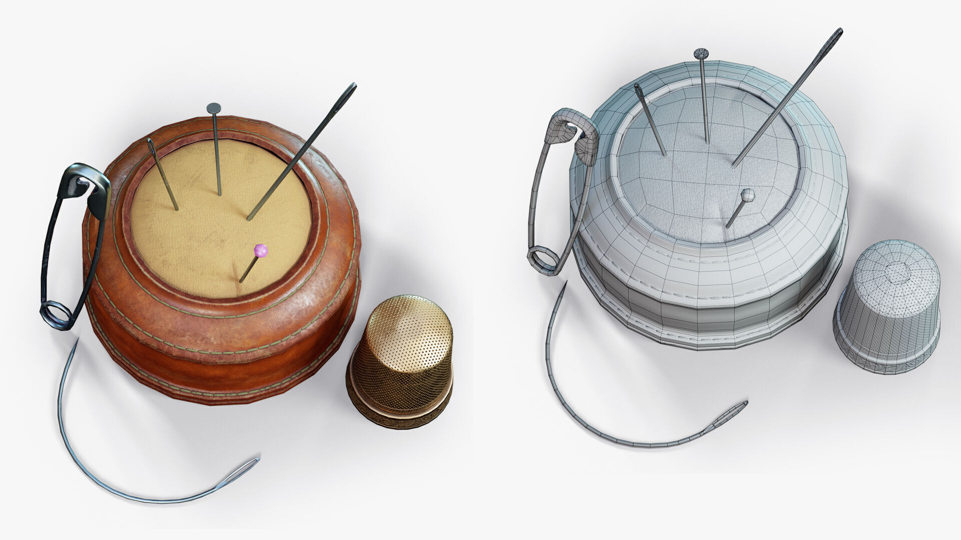 Needle Cushion Thimble Pins Low-poly 3D model_2