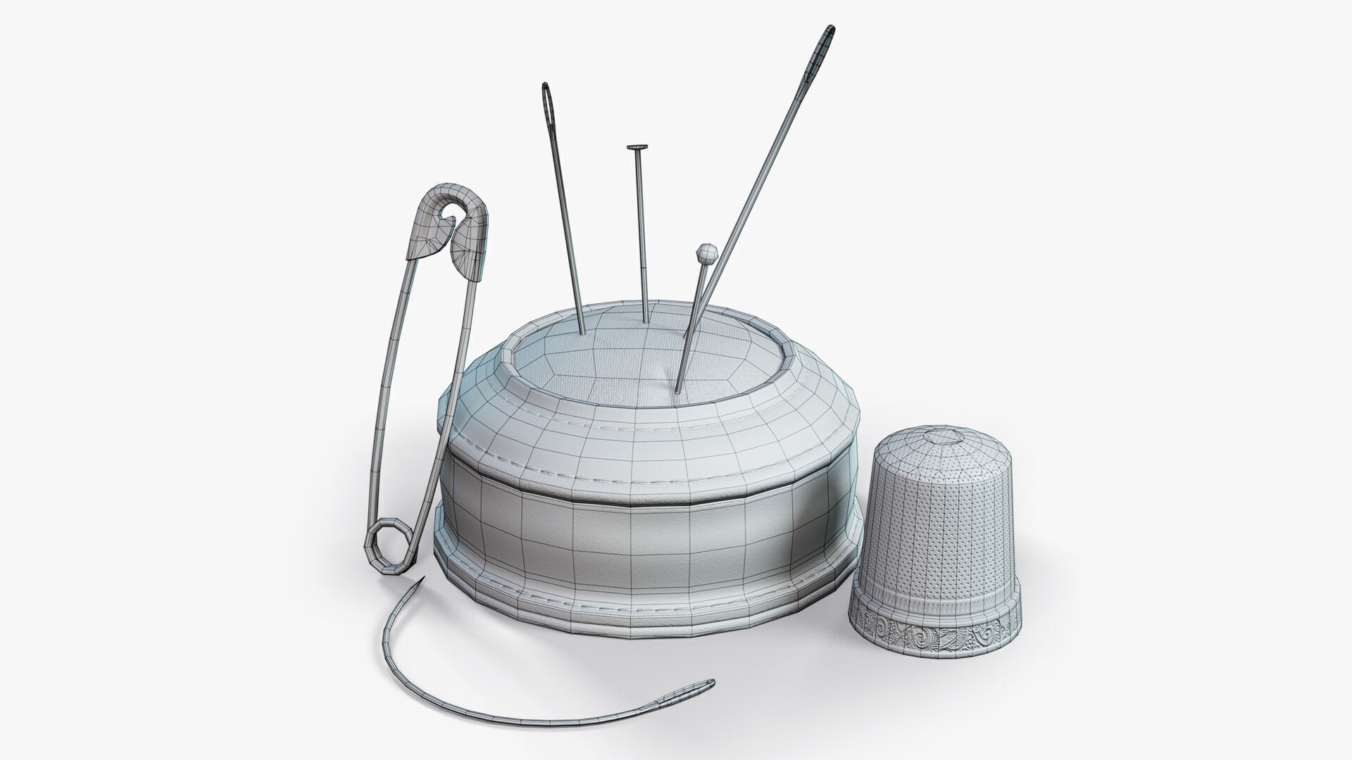 Needle Cushion Thimble Pins Low-poly 3D model_7