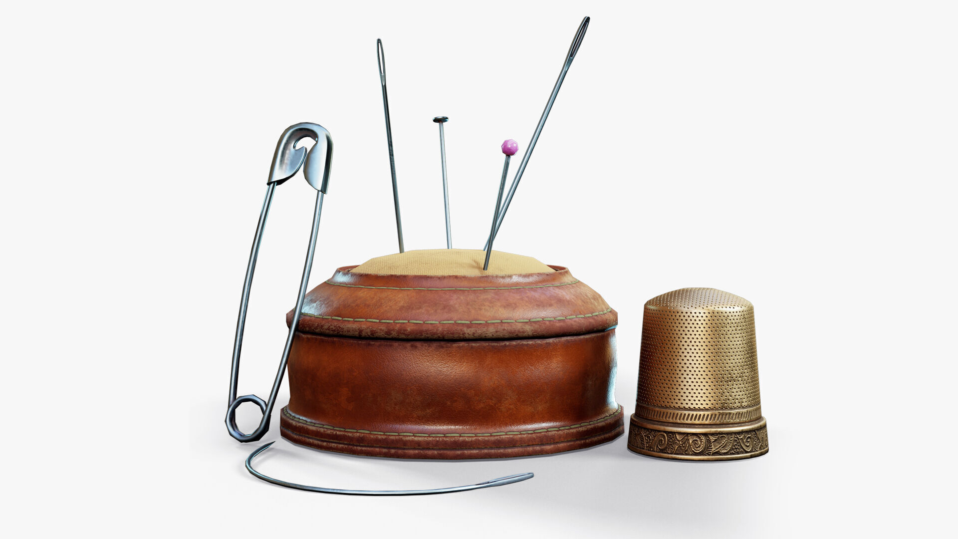 Needle Cushion Thimble Pins Low-poly 3D model_4