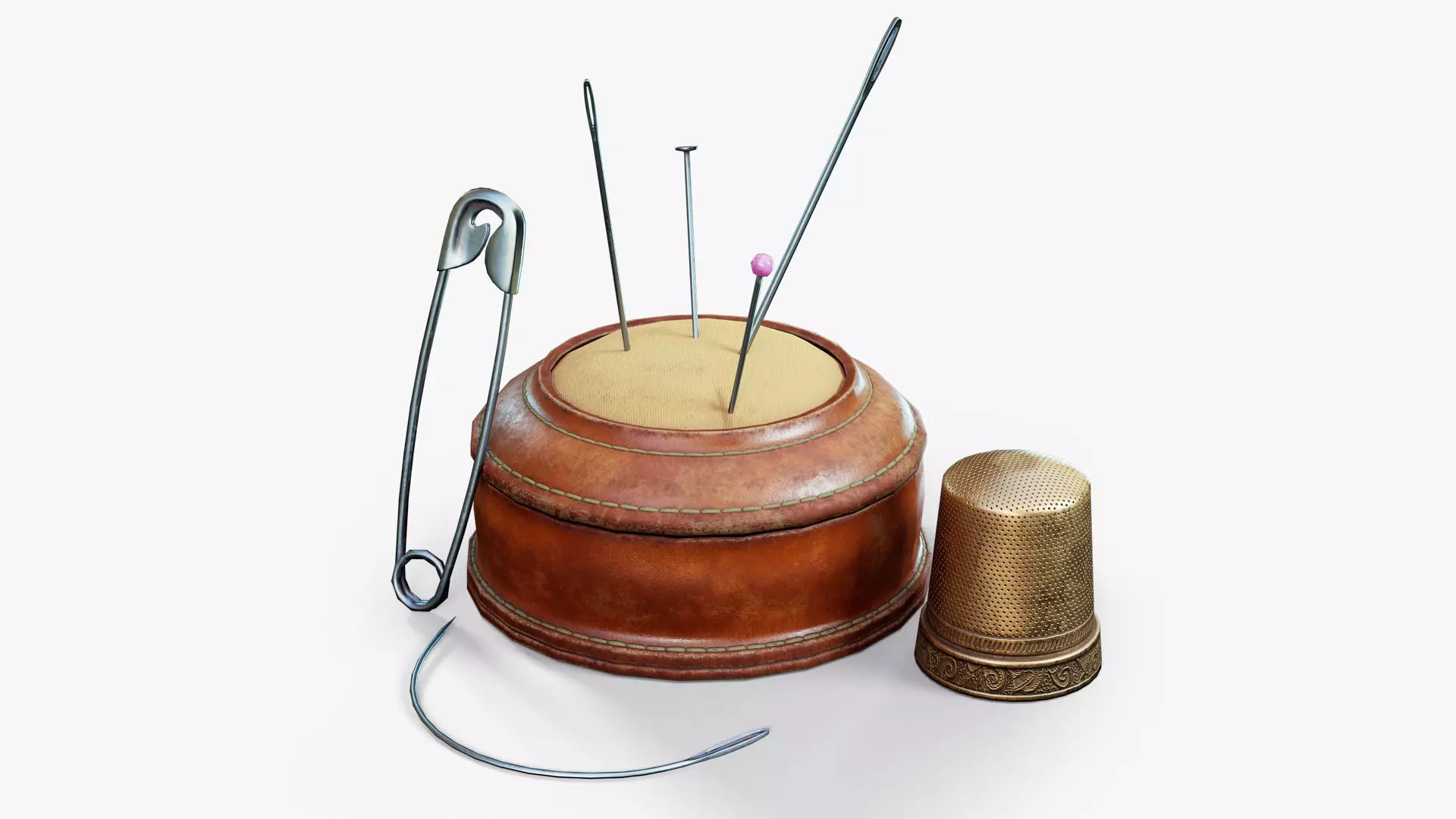 Needle Cushion Thimble Pins Low-poly 3D model_0