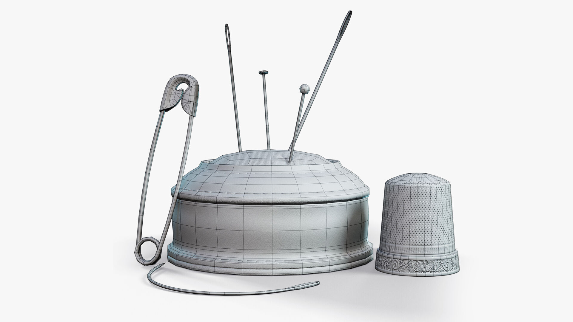 Needle Cushion Thimble Pins Low-poly 3D model_5