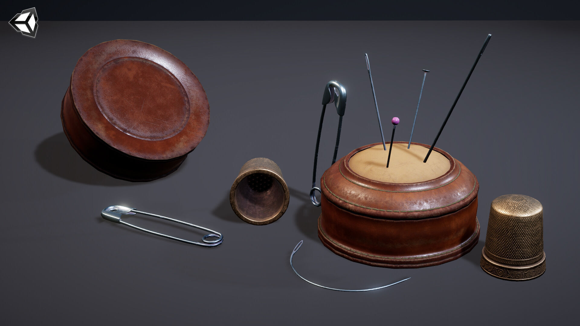 Needle Cushion Thimble Pins Low-poly 3D model_9