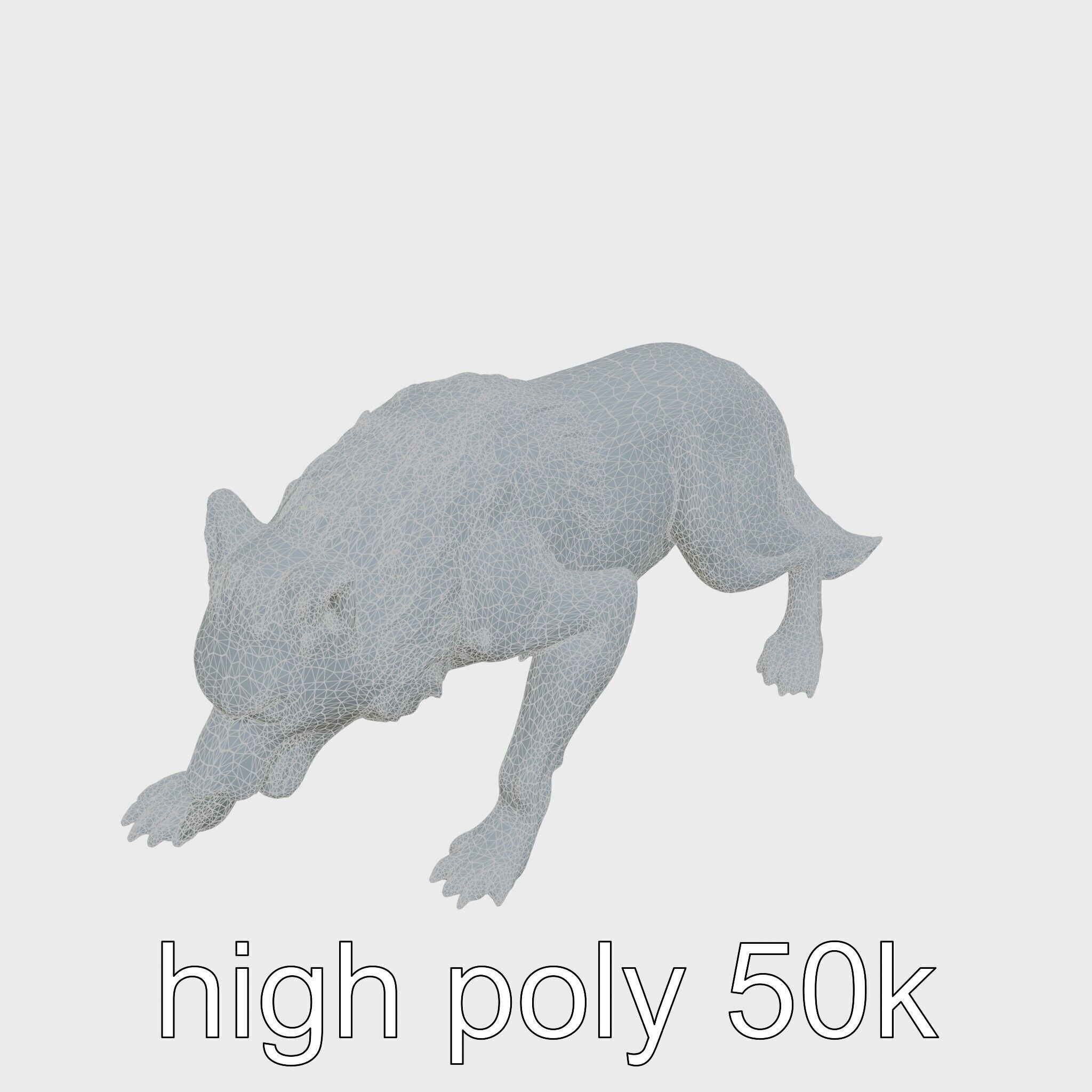 Fierce White Werewolf Sculpture with Intricate Fur Low-poly 3D model_14