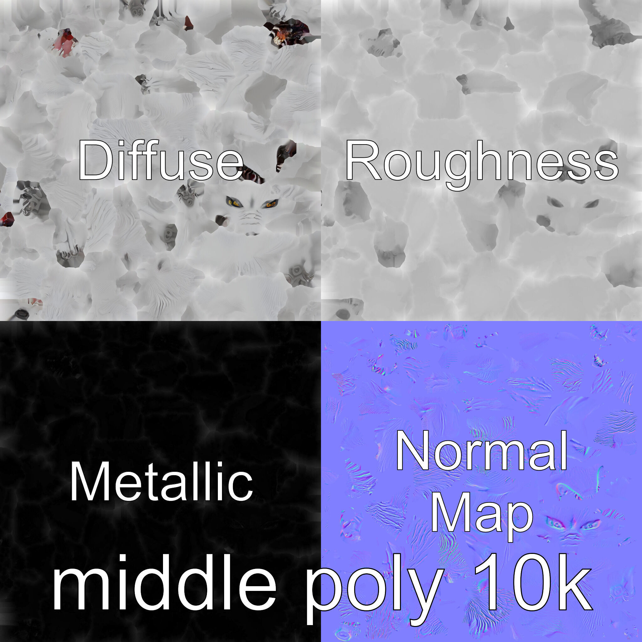 Fierce White Werewolf Sculpture with Intricate Fur Low-poly 3D model_28