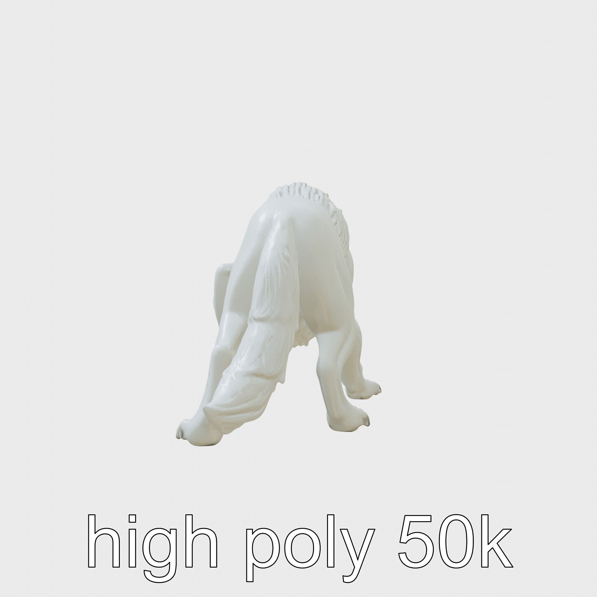 Fierce White Werewolf Sculpture with Intricate Fur Low-poly 3D model_5