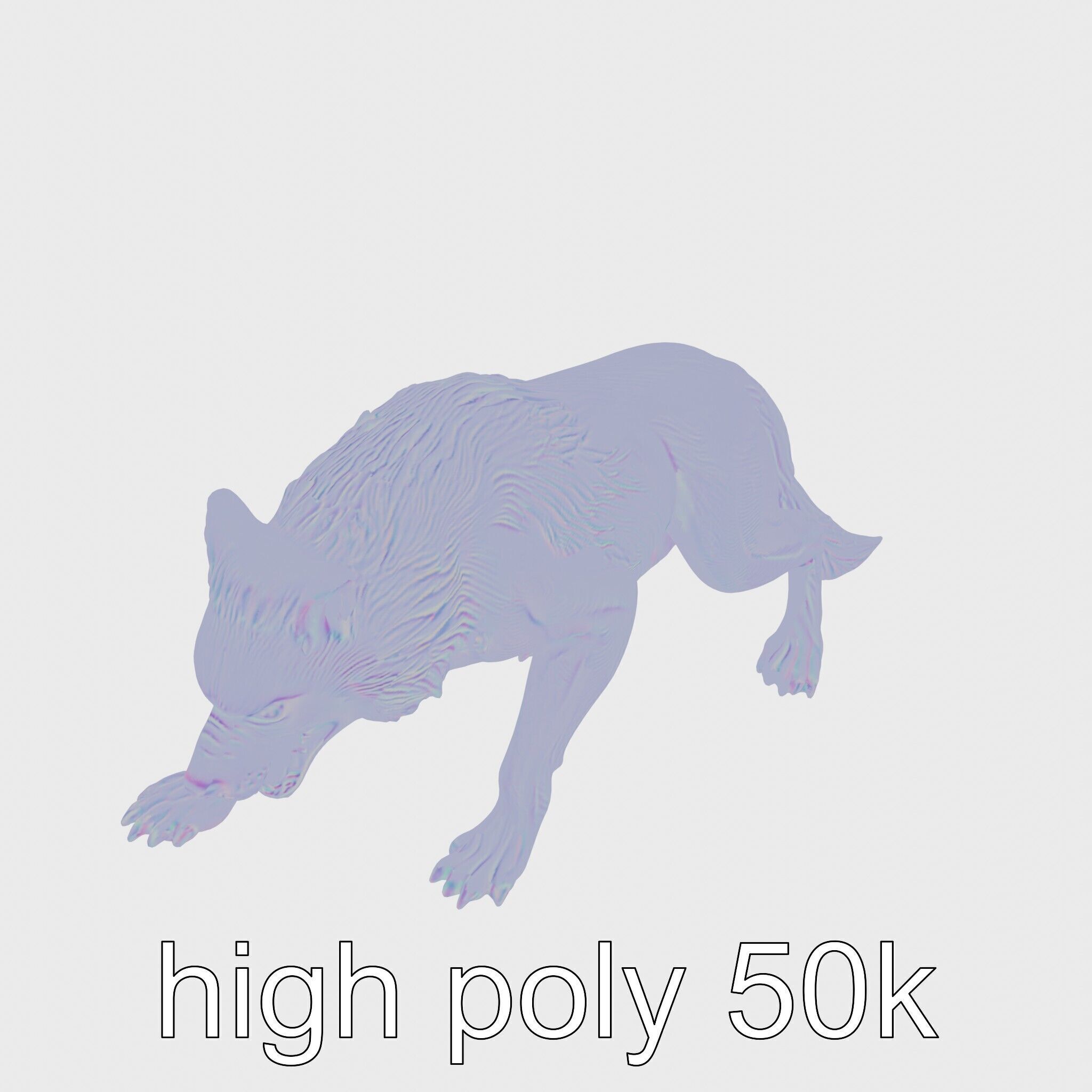 Fierce White Werewolf Sculpture with Intricate Fur Low-poly 3D model_20