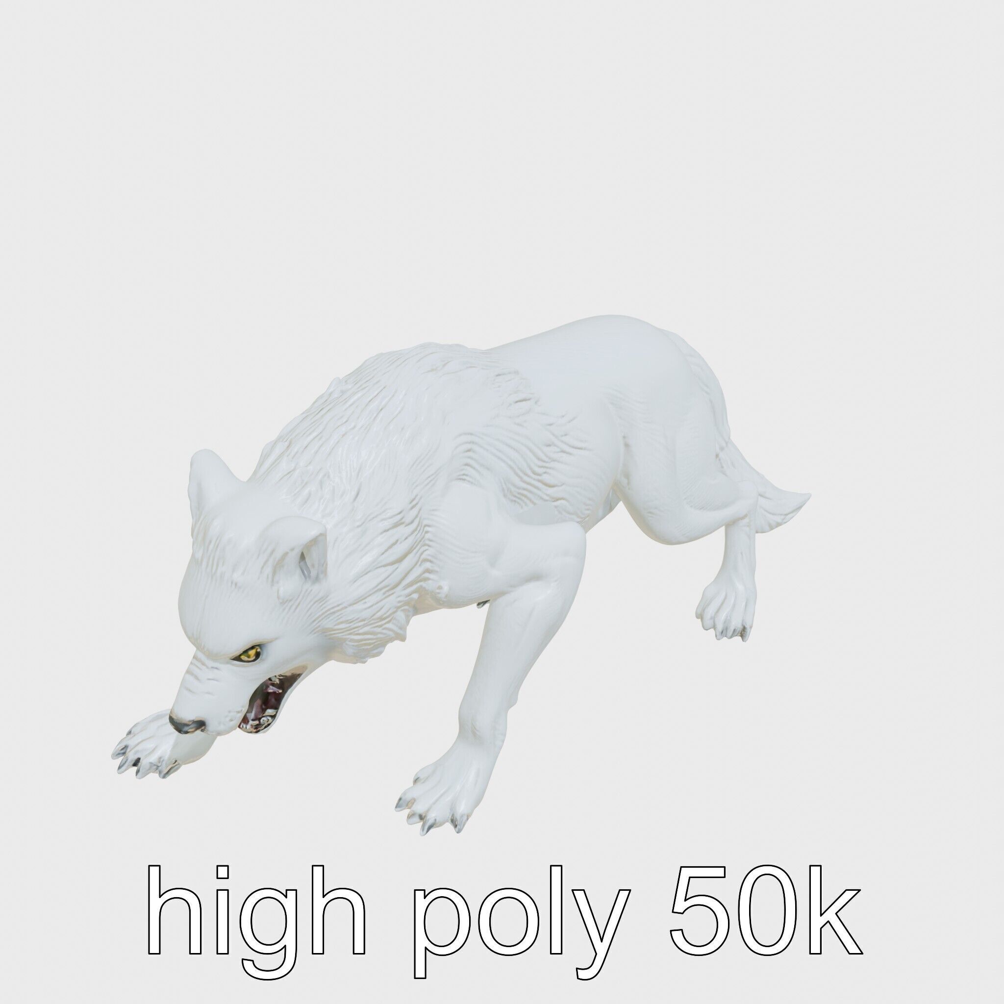 Fierce White Werewolf Sculpture with Intricate Fur Low-poly 3D model_11