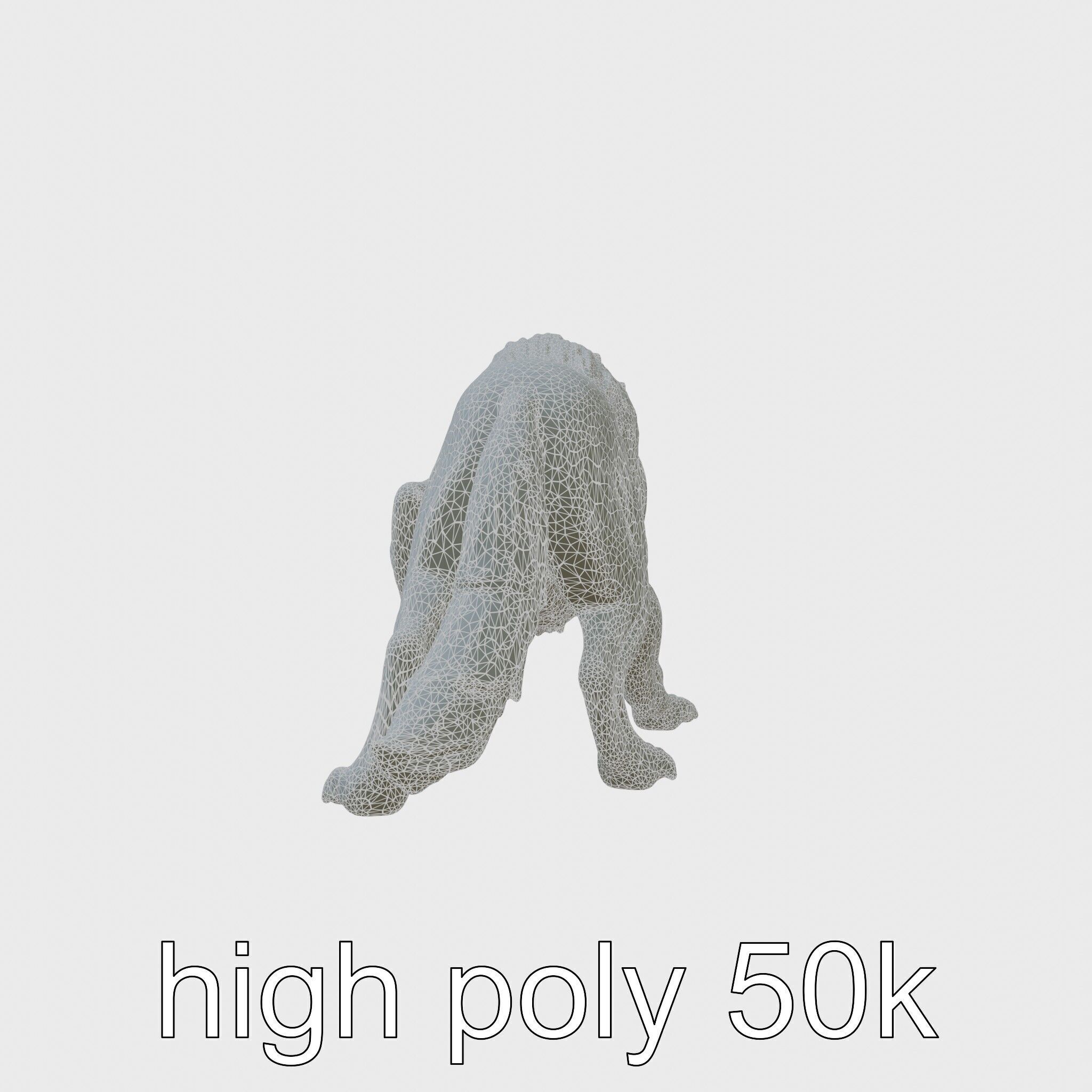 Fierce White Werewolf Sculpture with Intricate Fur Low-poly 3D model_8