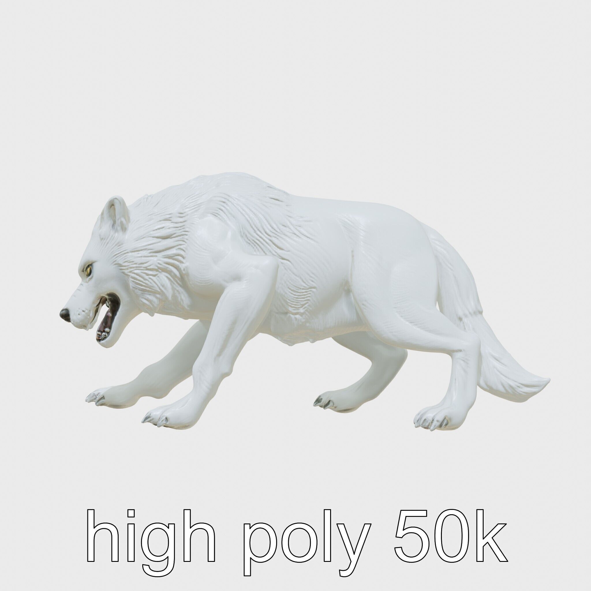Fierce White Werewolf Sculpture with Intricate Fur Low-poly 3D model_19