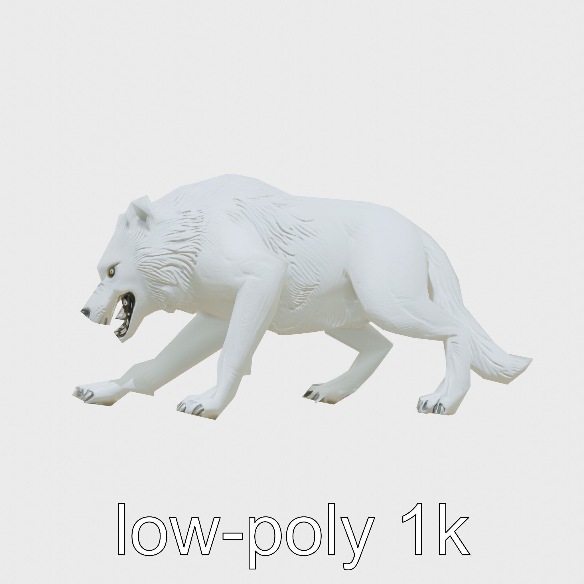 Fierce White Werewolf Sculpture with Intricate Fur Low-poly 3D model_17