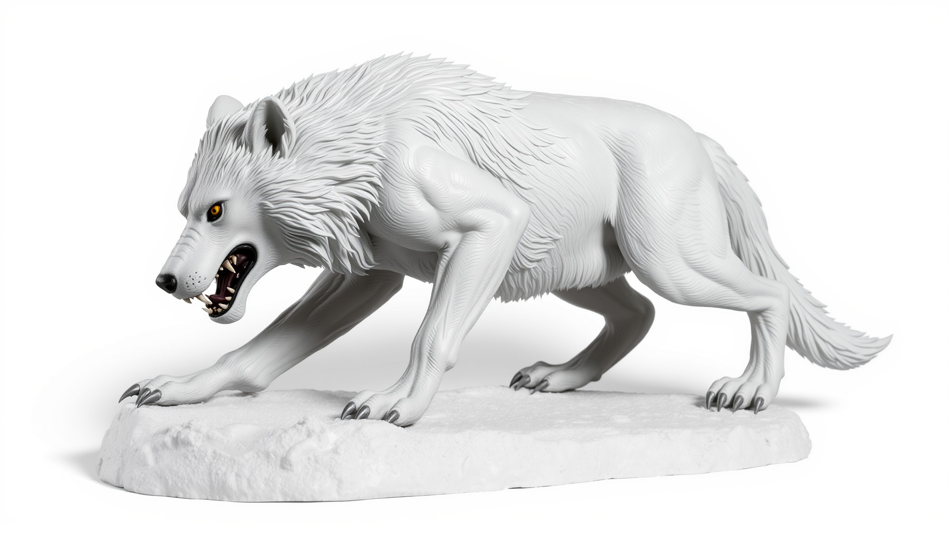 Fierce White Werewolf Sculpture with Intricate Fur Low-poly 3D model_6