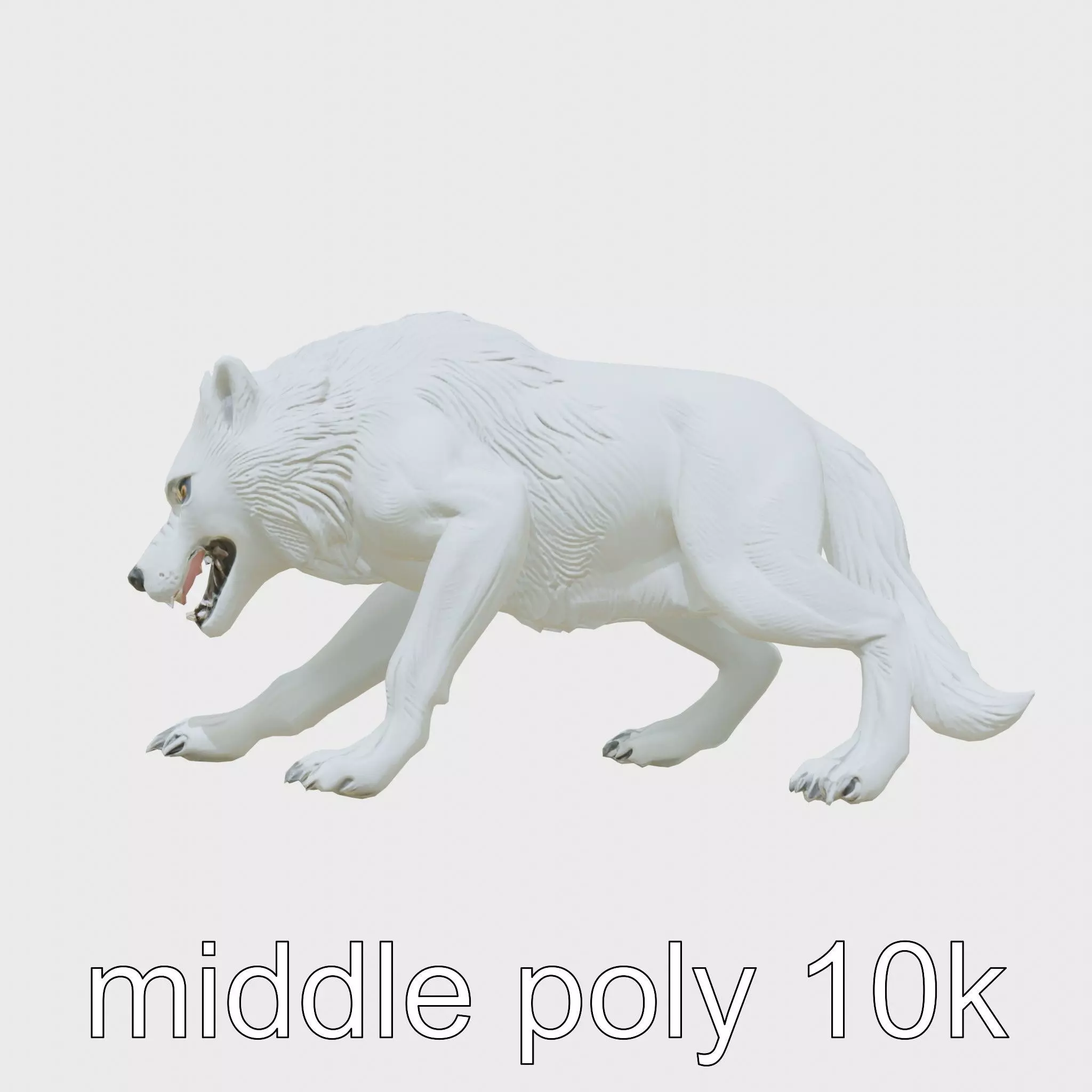 Fierce White Werewolf Sculpture with Intricate Fur Low-poly 3D model_0