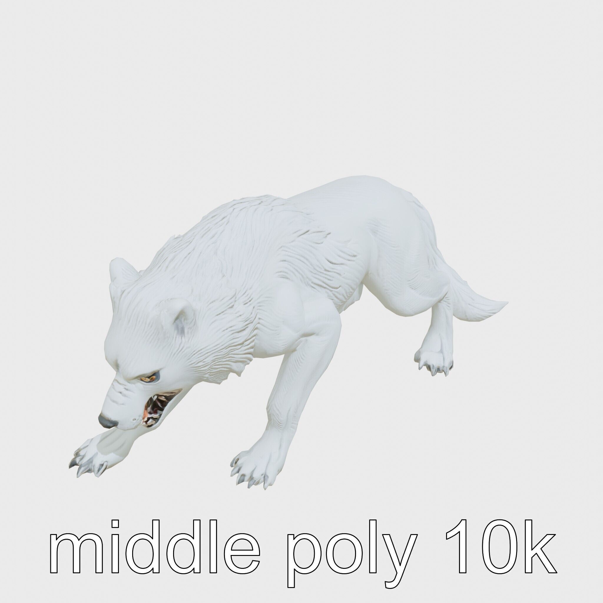 Fierce White Werewolf Sculpture with Intricate Fur Low-poly 3D model_27