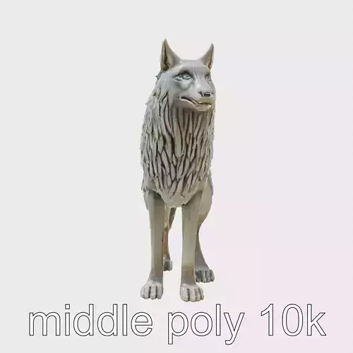 Mythic Lupine Guardian Sculpture with Detailed Fur