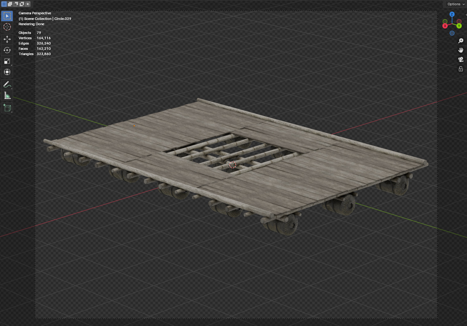 Traditional Wooden Aquaculture Raft and Fishing Raft 3D model_22