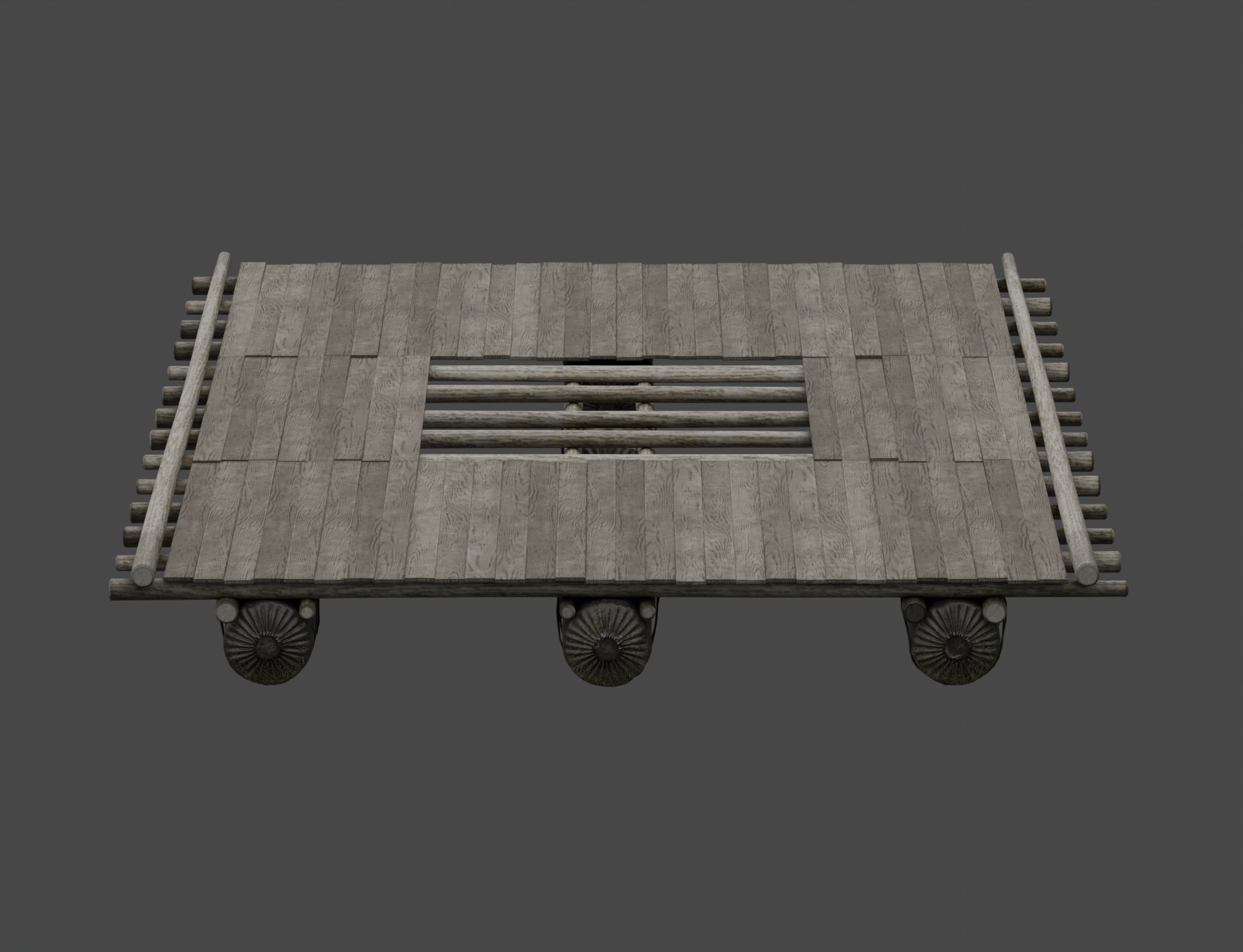 Traditional Wooden Aquaculture Raft and Fishing Raft 3D model_8