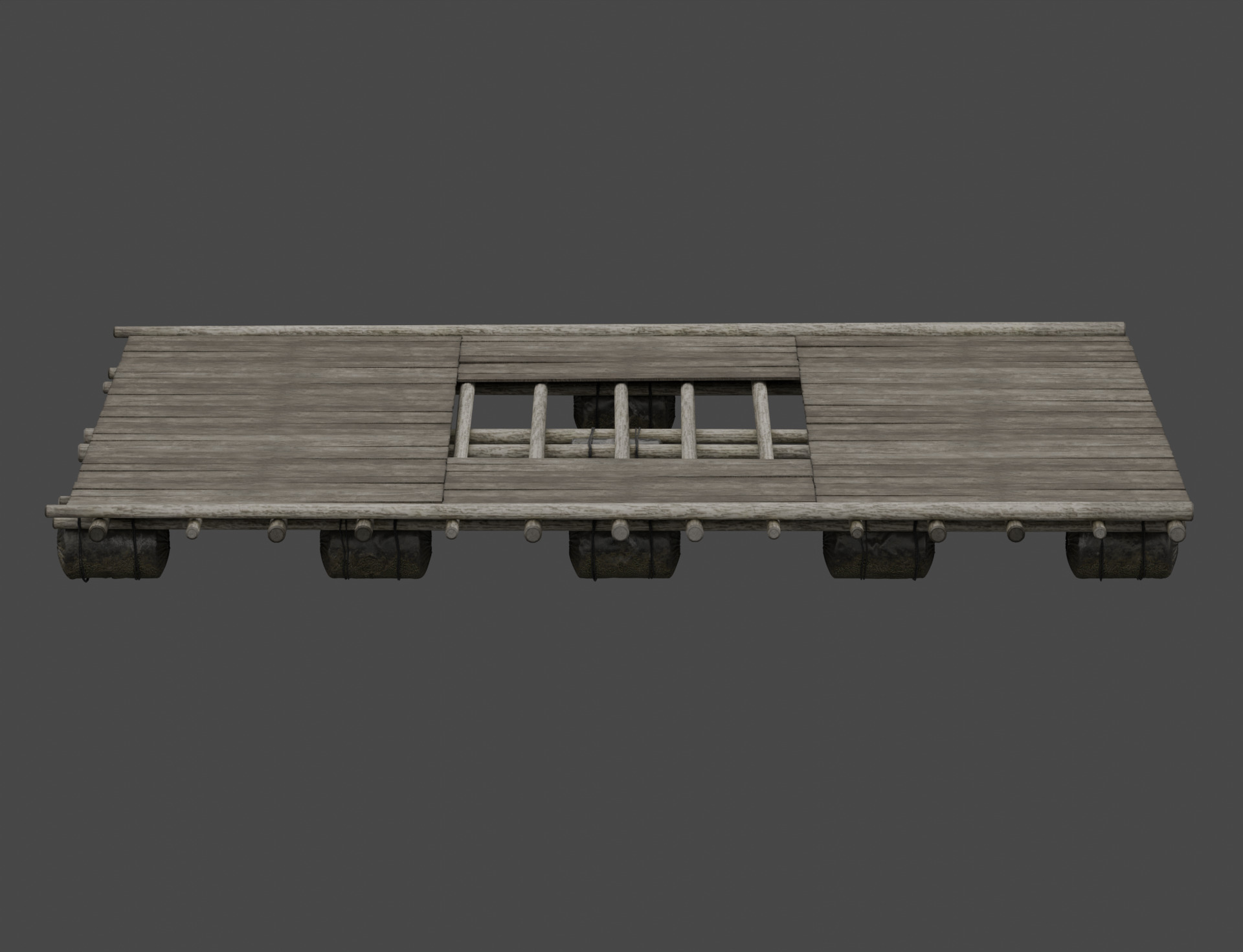Traditional Wooden Aquaculture Raft and Fishing Raft 3D model_6