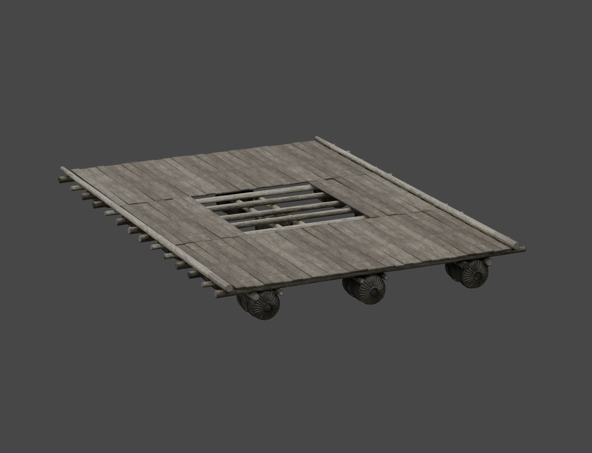 Traditional Wooden Aquaculture Raft and Fishing Raft 3D model_4
