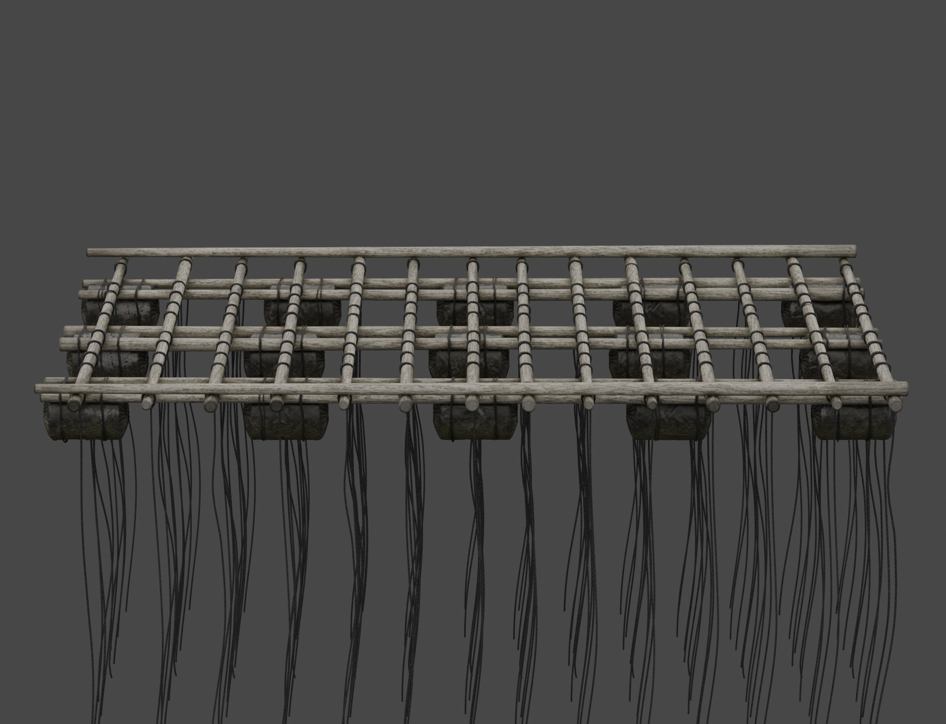 Traditional Wooden Aquaculture Raft and Fishing Raft 3D model_5