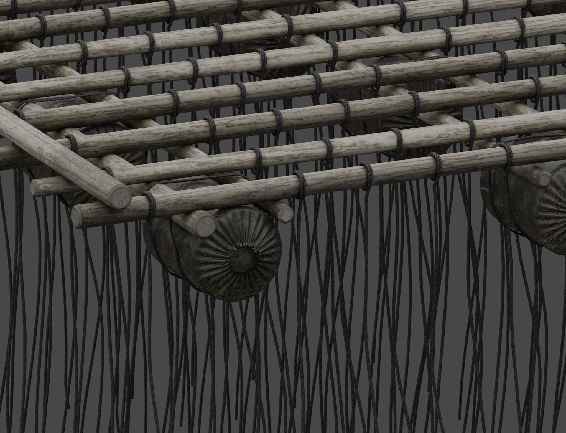 Traditional Wooden Aquaculture Raft and Fishing Raft 3D model_11