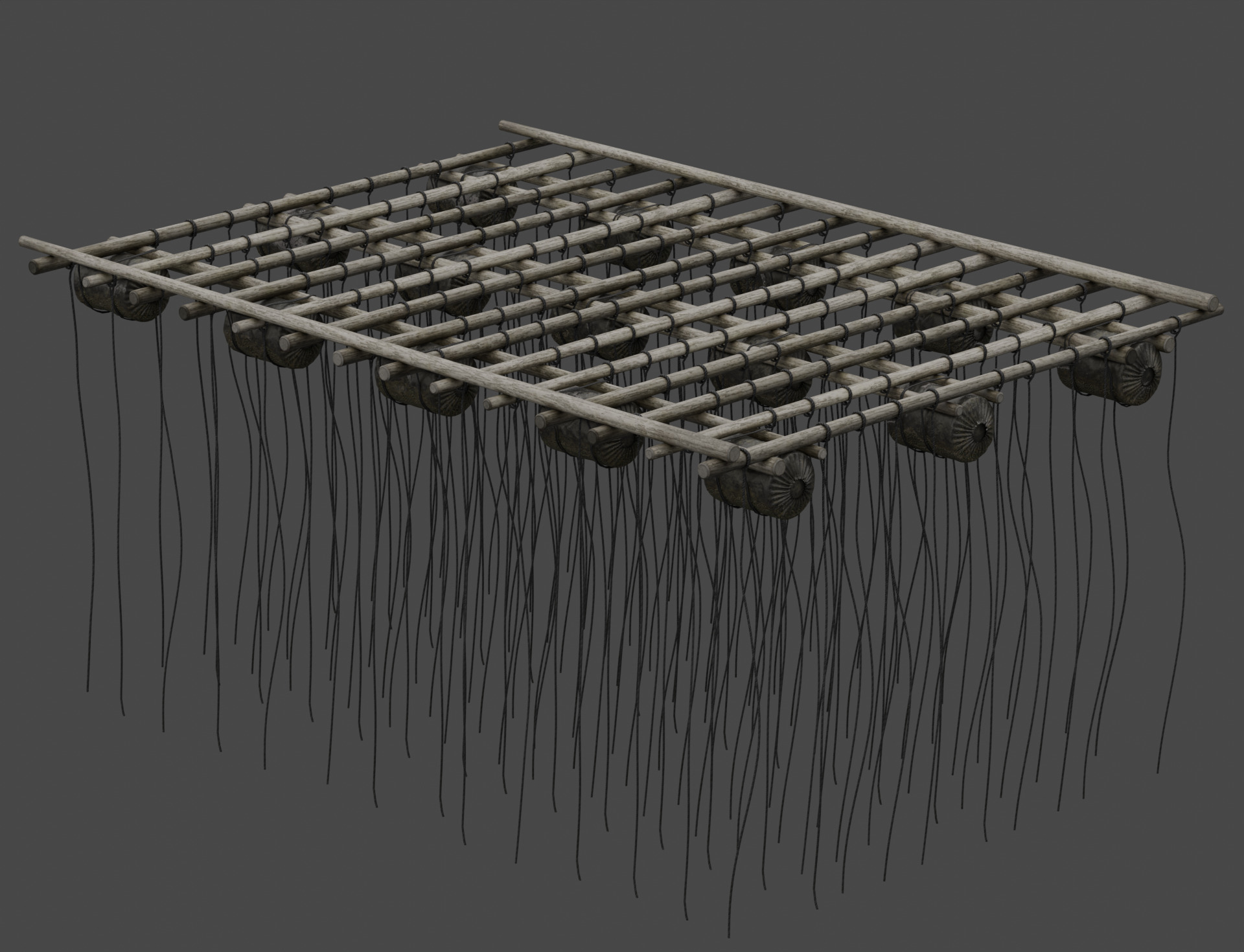 Traditional Wooden Aquaculture Raft and Fishing Raft 3D model_1