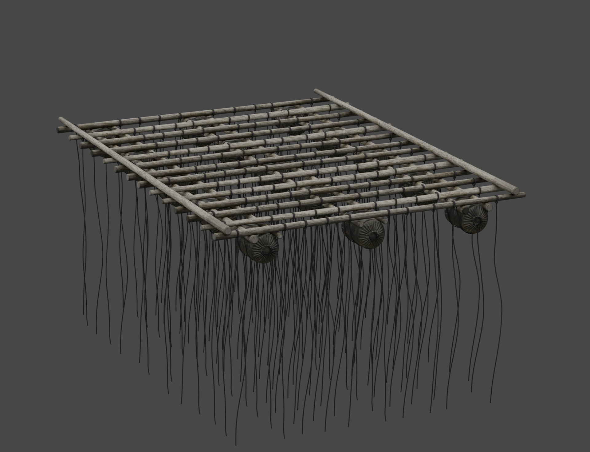 Traditional Wooden Aquaculture Raft and Fishing Raft 3D model_3