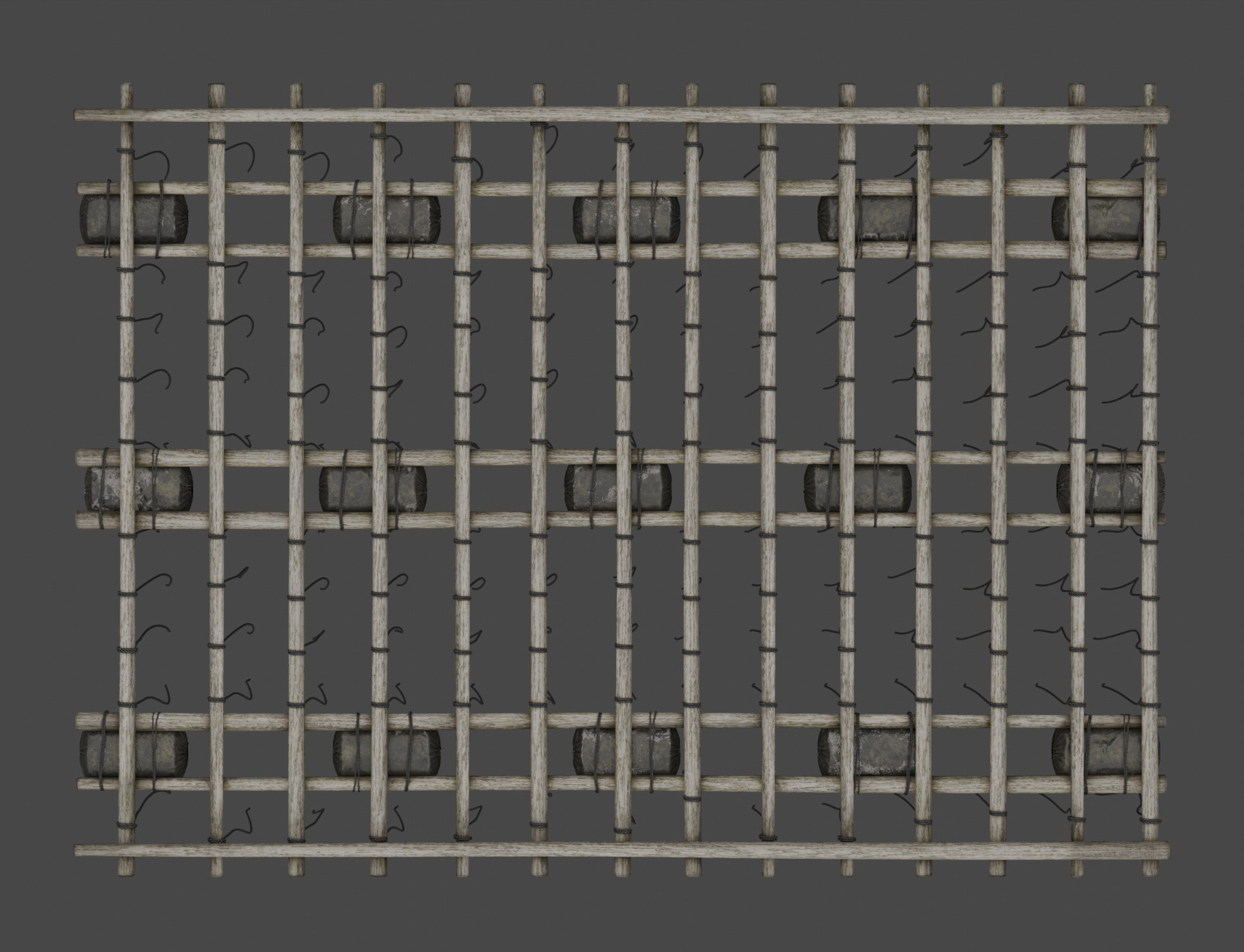 Traditional Wooden Aquaculture Raft and Fishing Raft 3D model_9