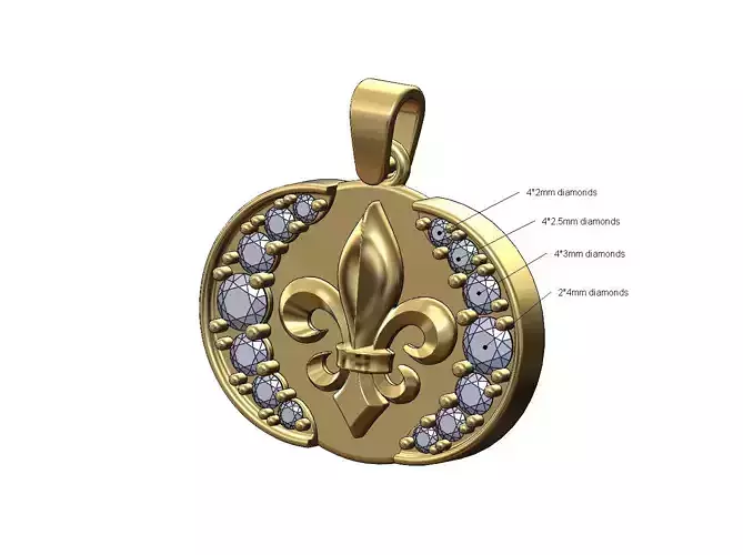 Diamond crescent moon royal lily pendant