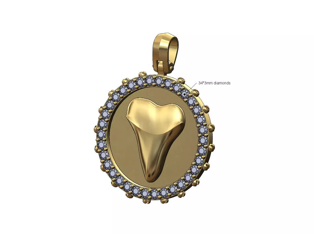 Screw Shark tooth diamond pendant with bail 3D print model