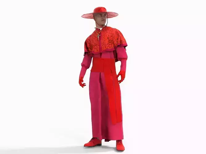Prelate Priest In Red Rigged Low-poly 3D model