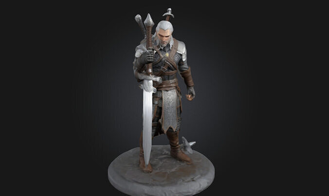Geralt of Rivia 3D Printable Statue  The Witcher Collectible 3D print model