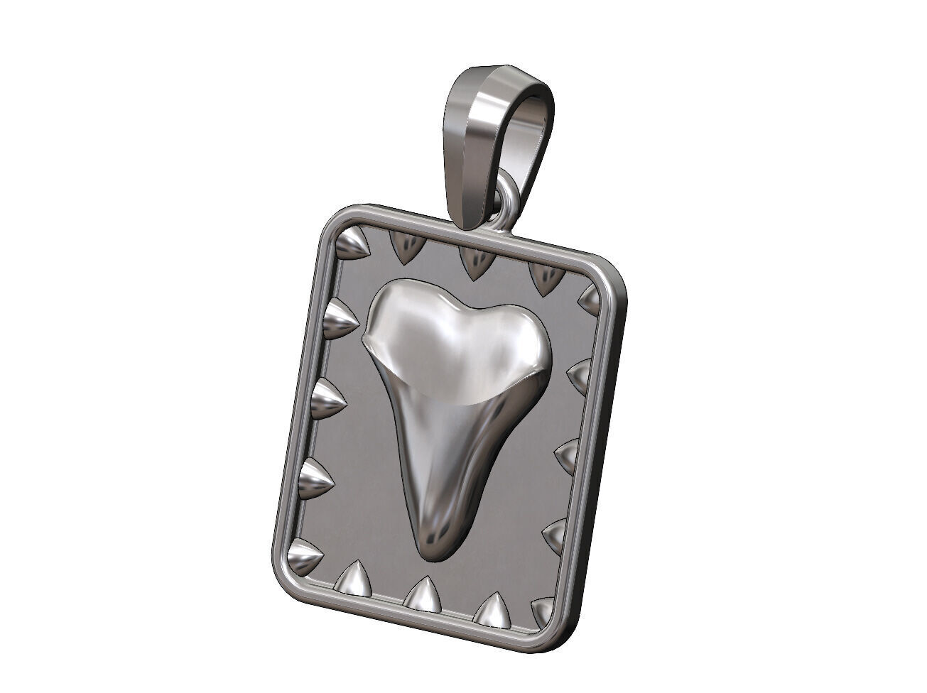 Spiked rectangular shark tooth pendant with bail 3D print model_12