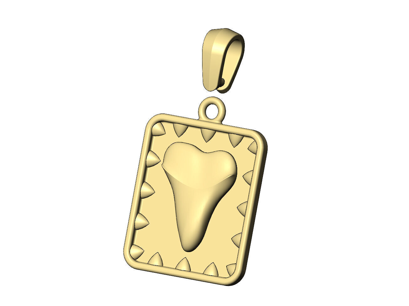 Spiked rectangular shark tooth pendant with bail 3D print model_5