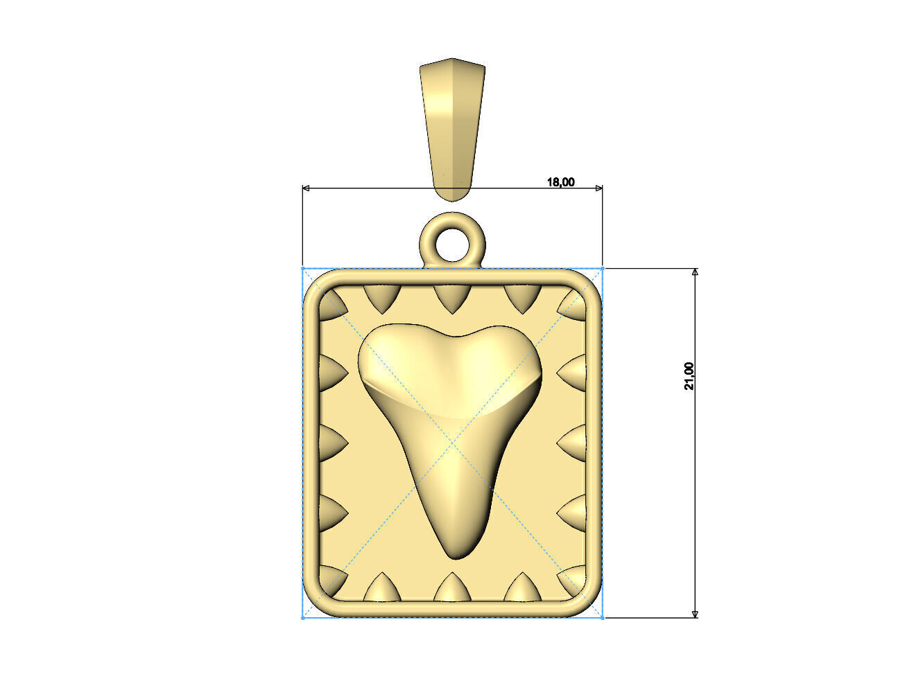 Spiked rectangular shark tooth pendant with bail 3D print model_6