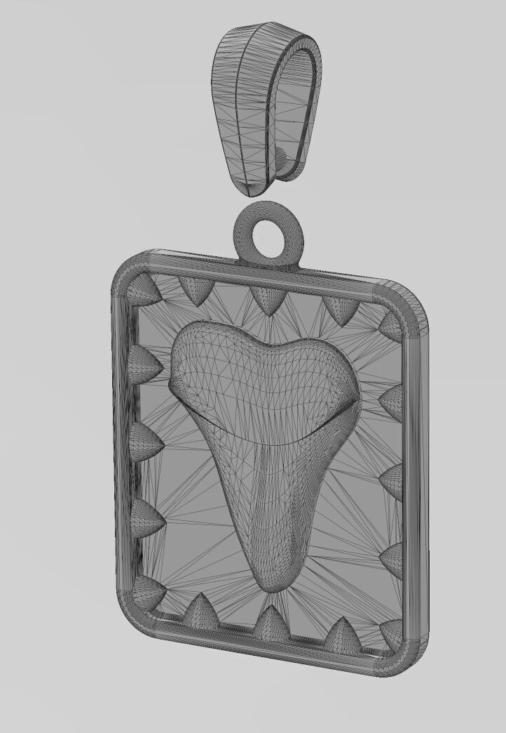 Spiked rectangular shark tooth pendant with bail 3D print model_14