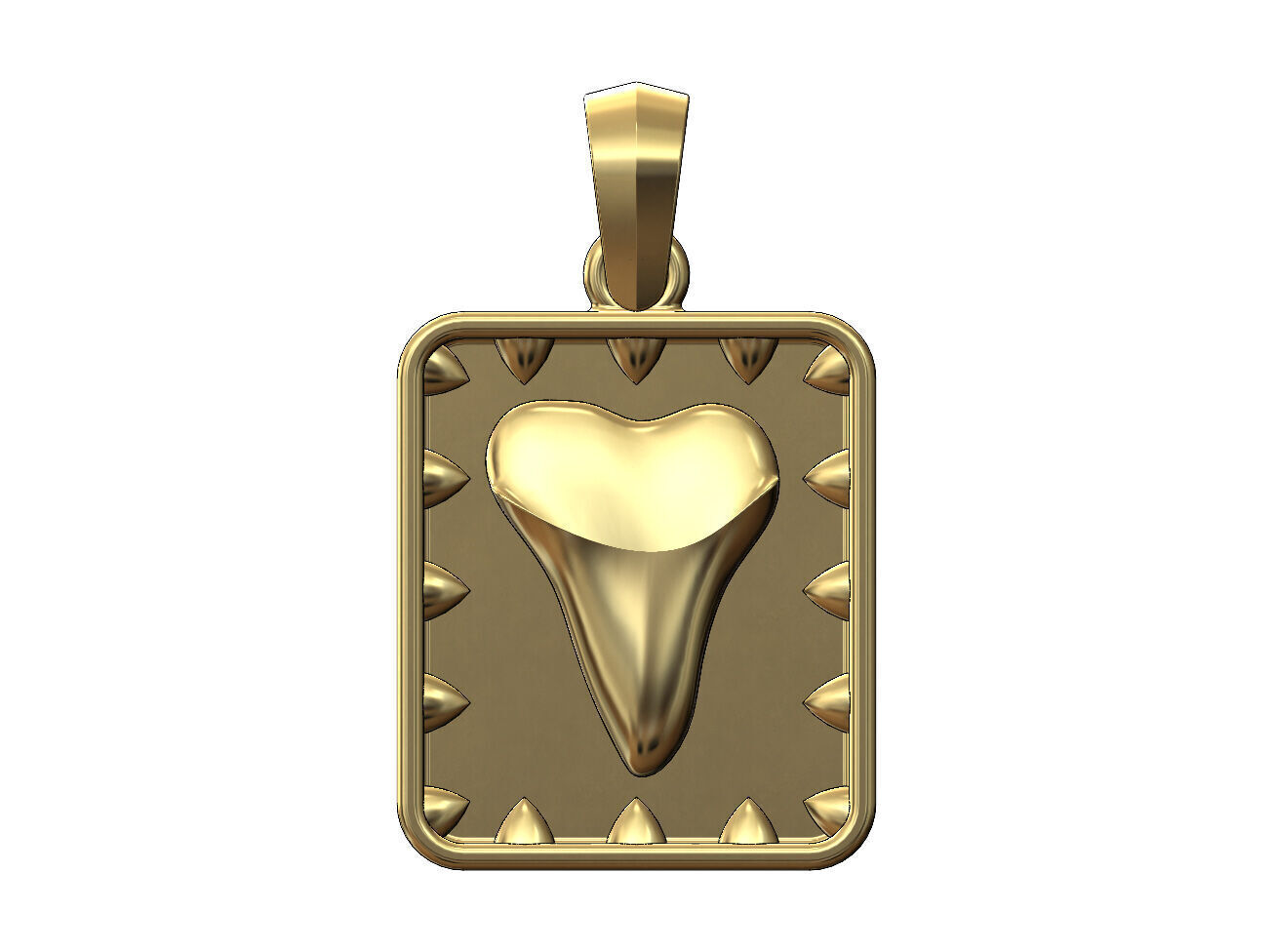 Spiked rectangular shark tooth pendant with bail 3D print model_1