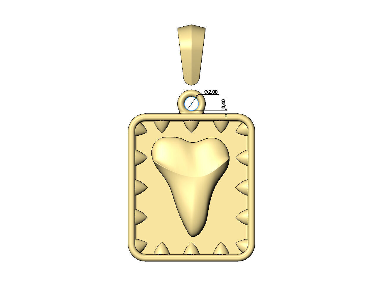 Spiked rectangular shark tooth pendant with bail 3D print model_7
