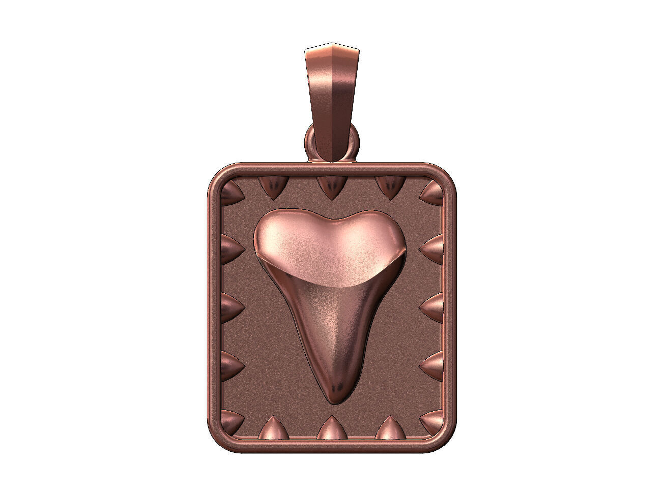 Spiked rectangular shark tooth pendant with bail 3D print model_11