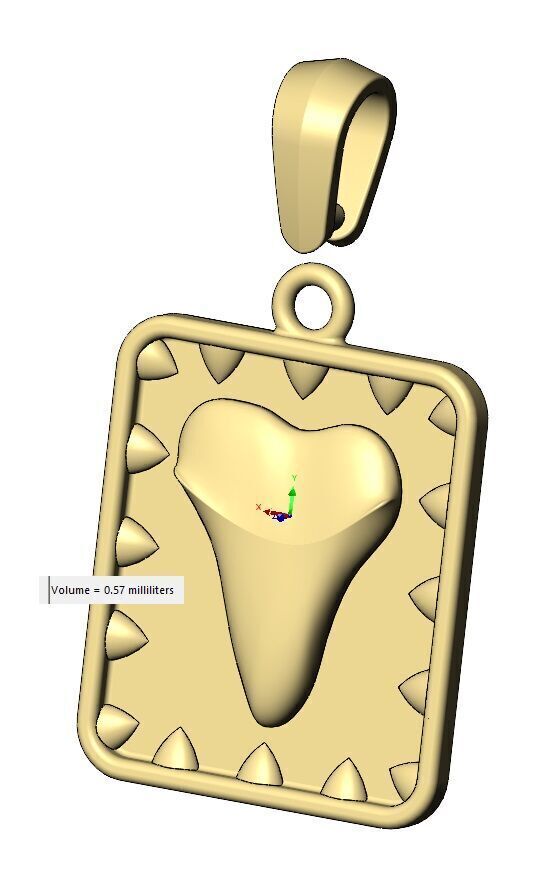 Spiked rectangular shark tooth pendant with bail 3D print model_16