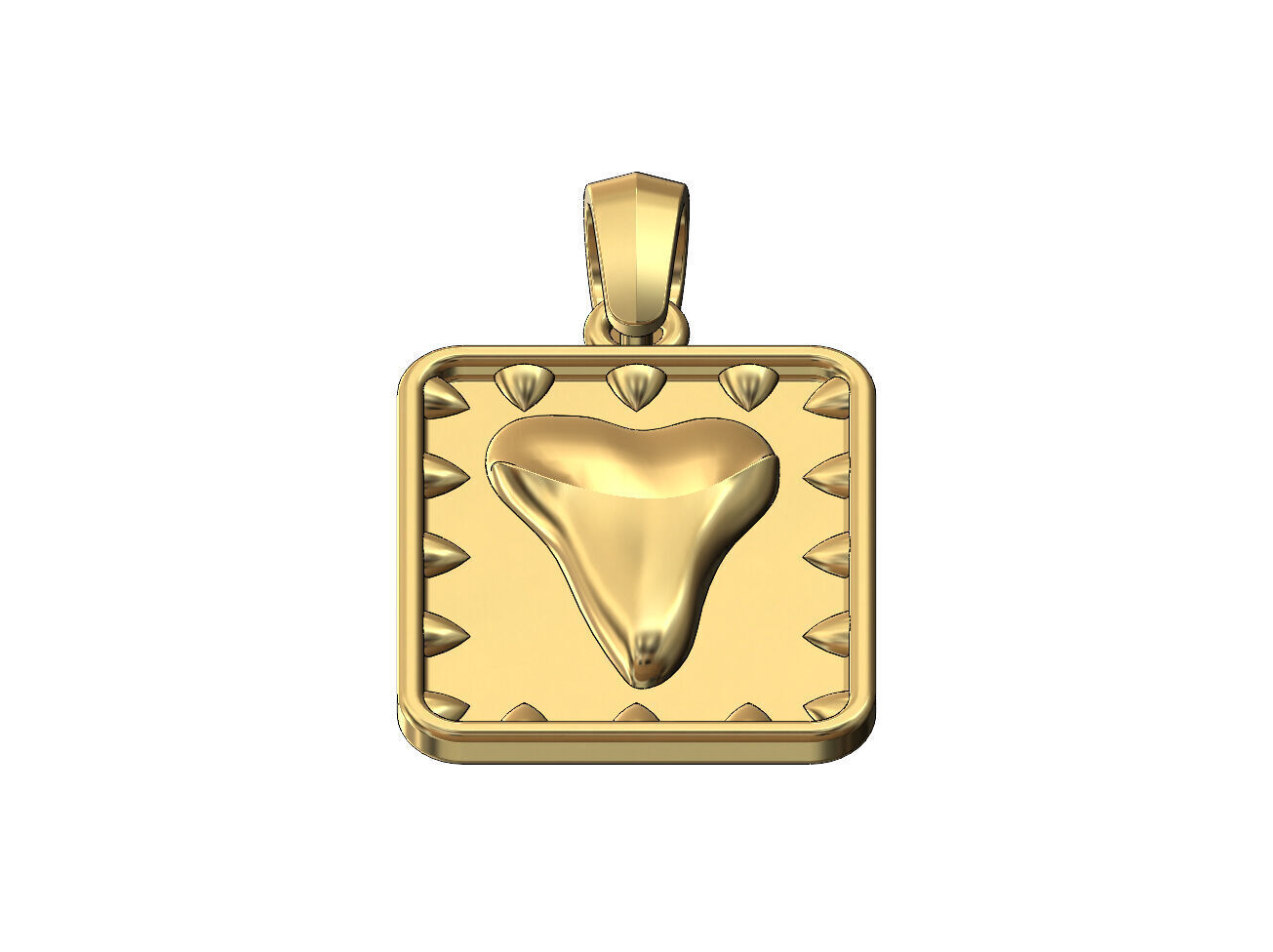Spiked rectangular shark tooth pendant with bail 3D print model_2
