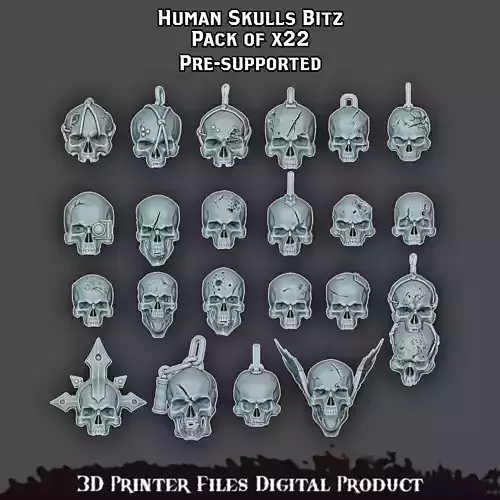 Human skull set Wargame Miniature Pre Supported 3D print model