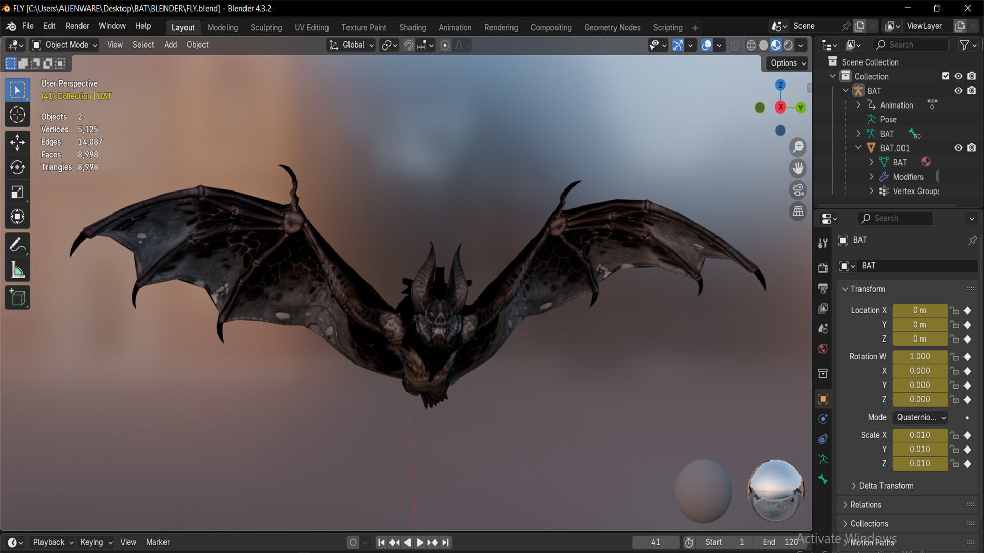 BAT RIGGED ANIMATED 10 Low-poly 3D model_9