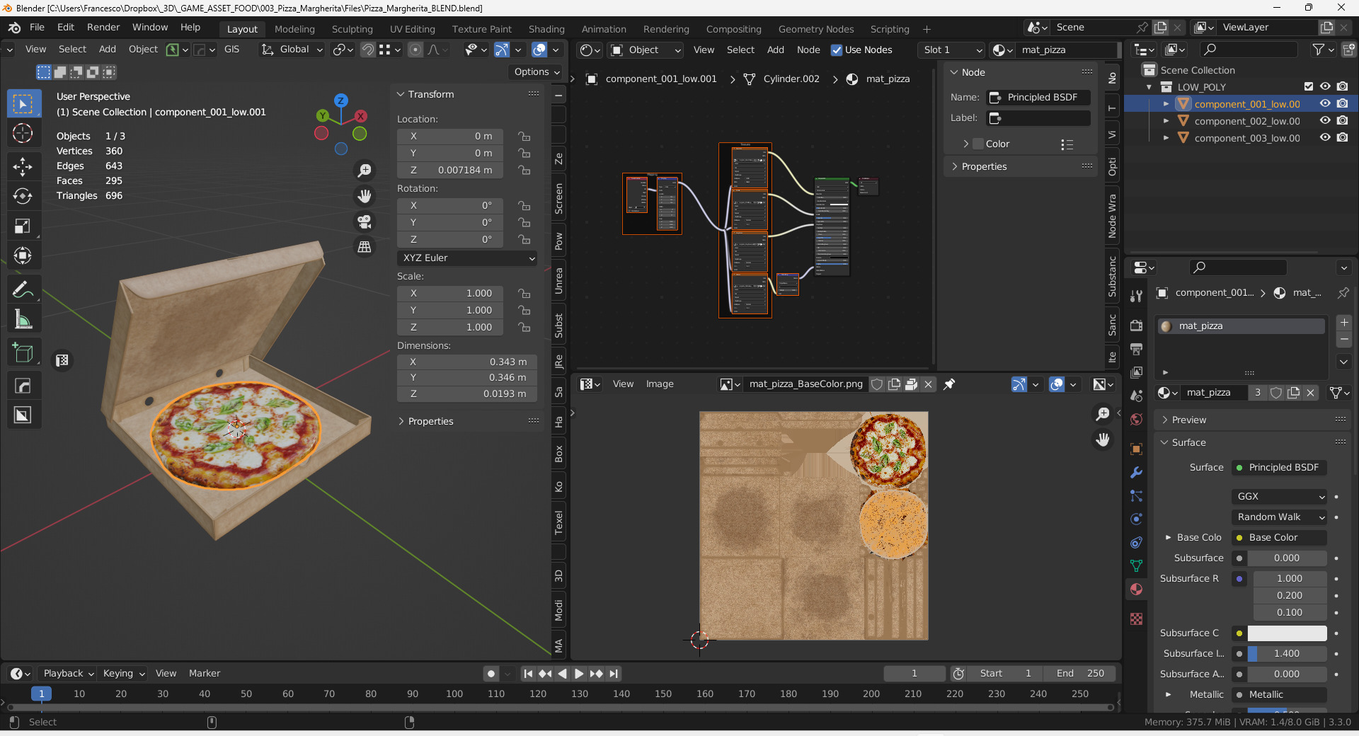 Pizza Margherita 3D Model Game Ready Low-poly 3D model_4
