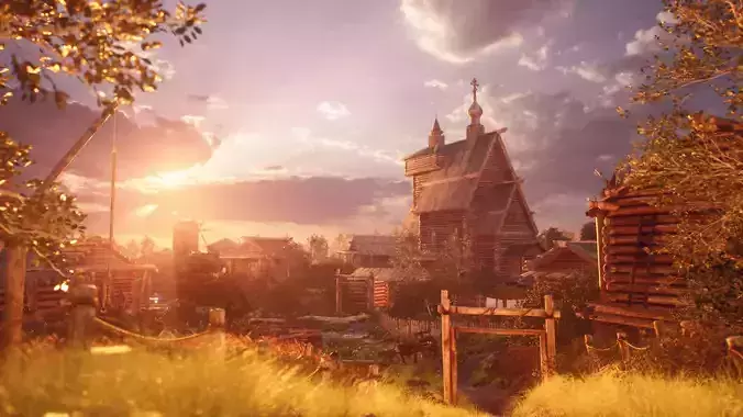 Medieval Russian Village Low-poly 3D model