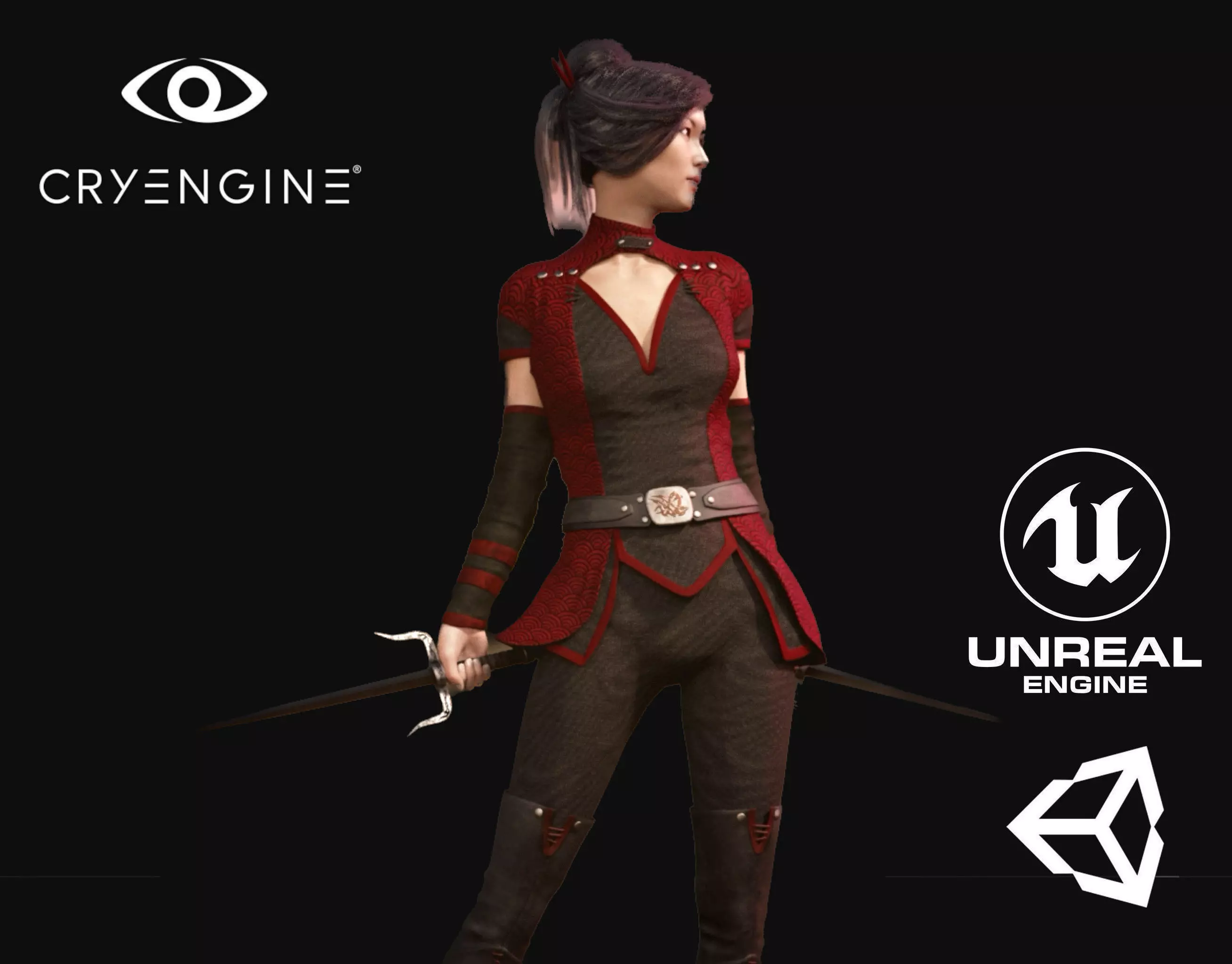 Warrior Woman - Game Ready Low-poly 3D model_0