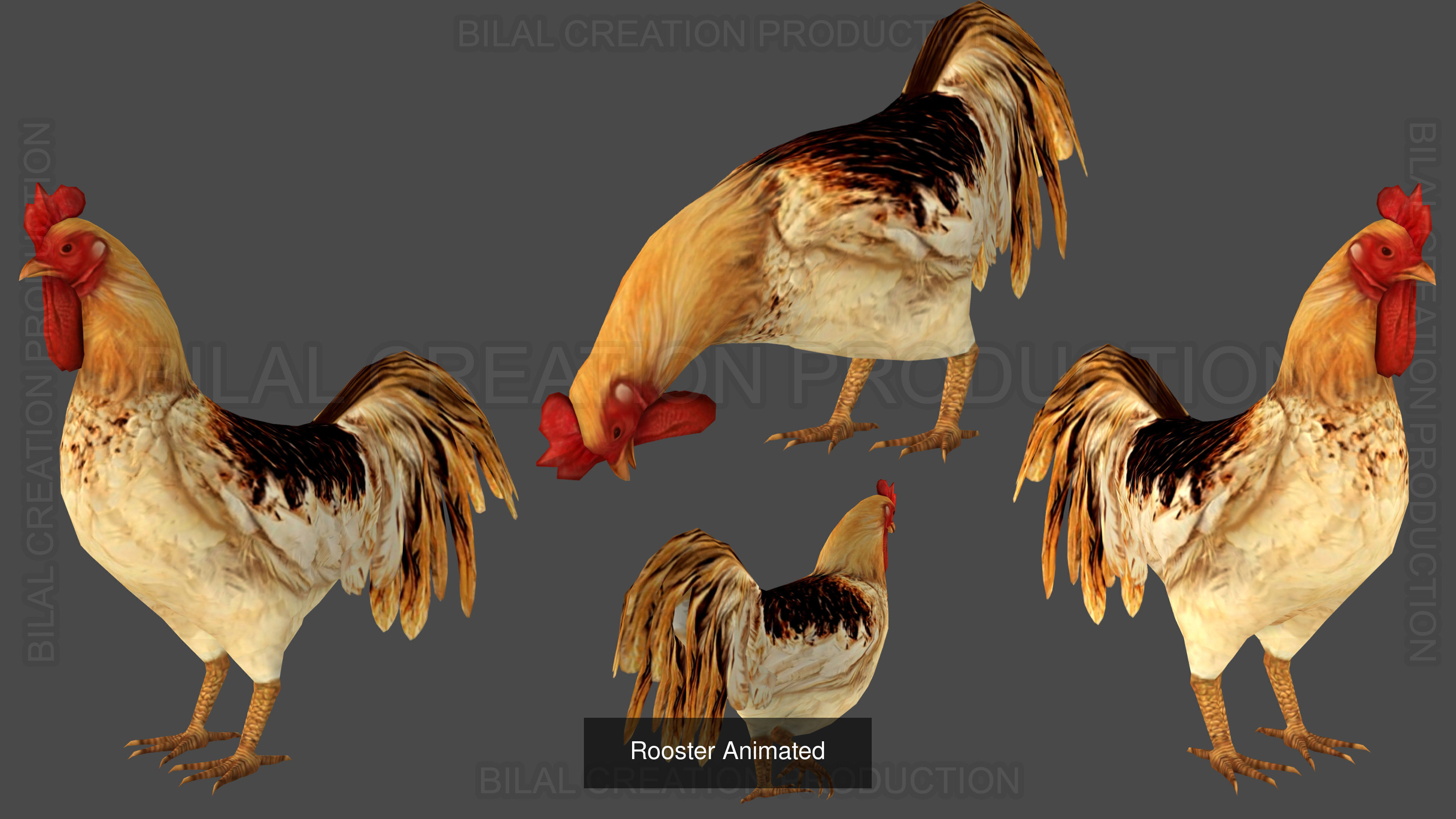 5 PACK OF CHEETAH WOLF BUFFALLO BAT ROOSTER 3D Model Collection_5