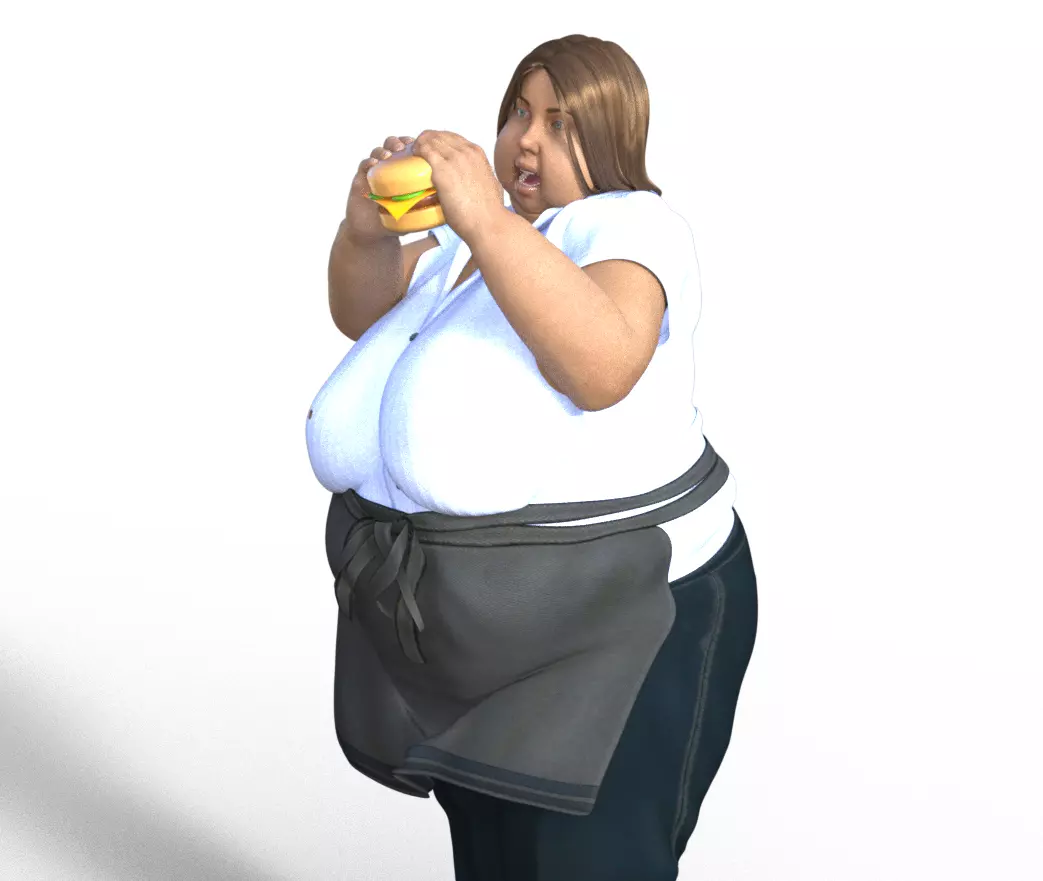 Big woman eating hamburger 3D print model